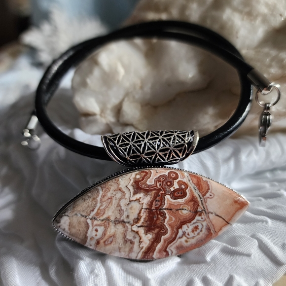 Silver Pendant Genuine Royal Laguna Jasper Cabochon Leather Necklace